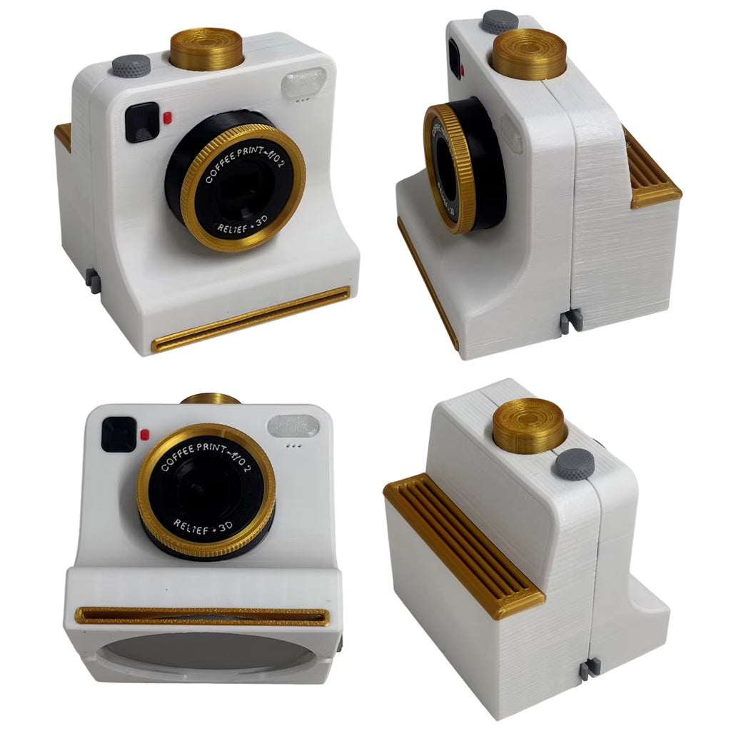 Funny 3D Printed Latte Camera Replaceable Cards One Touch Press DIY Latte Art Camera Tool Vintage Look Included Stencils